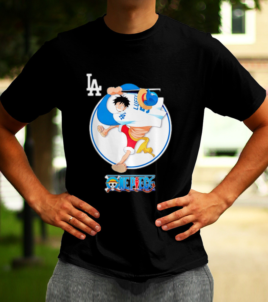 Los Angeles Dodgers Monkey D Luffy One Piece Crossover MLB Collaboration T-Shirt