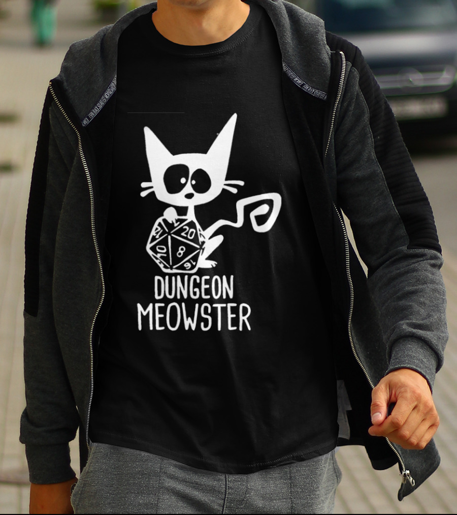 Dungeon Meowster Cat Holding D20 Dice Dungeons And Dragons T-Shirt