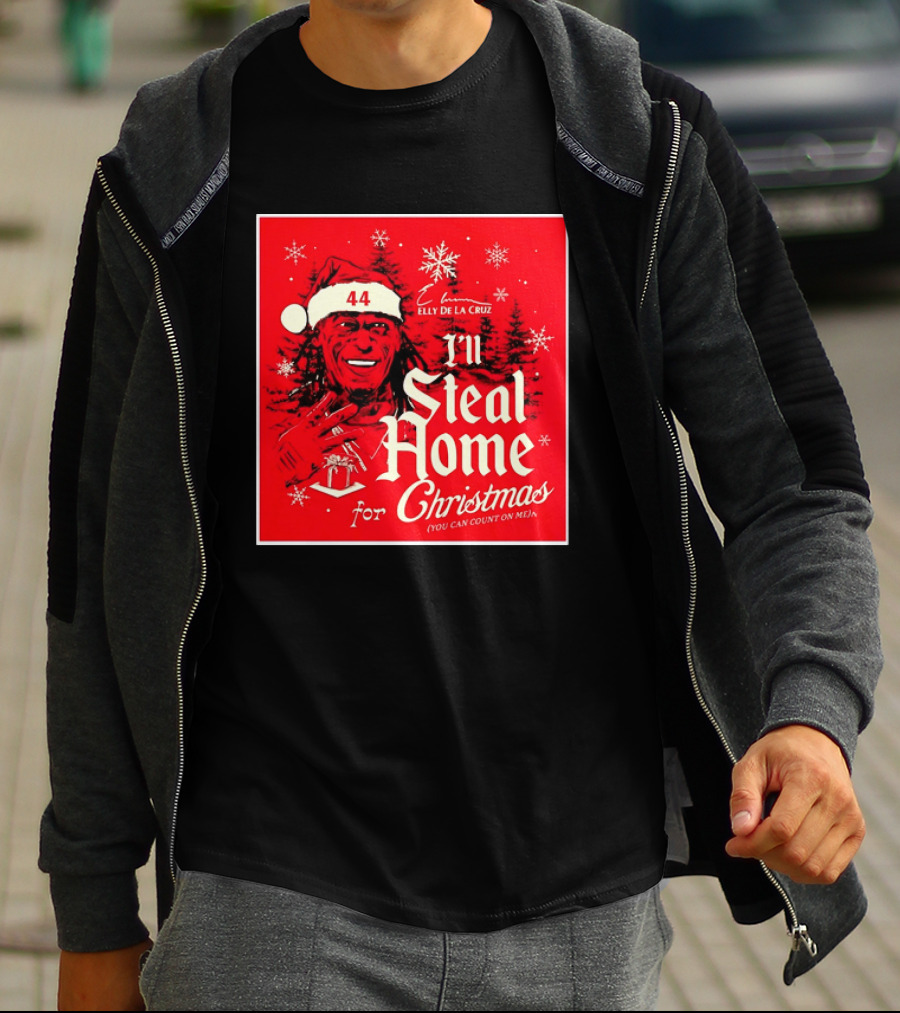 Elly De La Cruz Cincinnati Reds 44 I'll Steal Home For Christmas T-Shirt