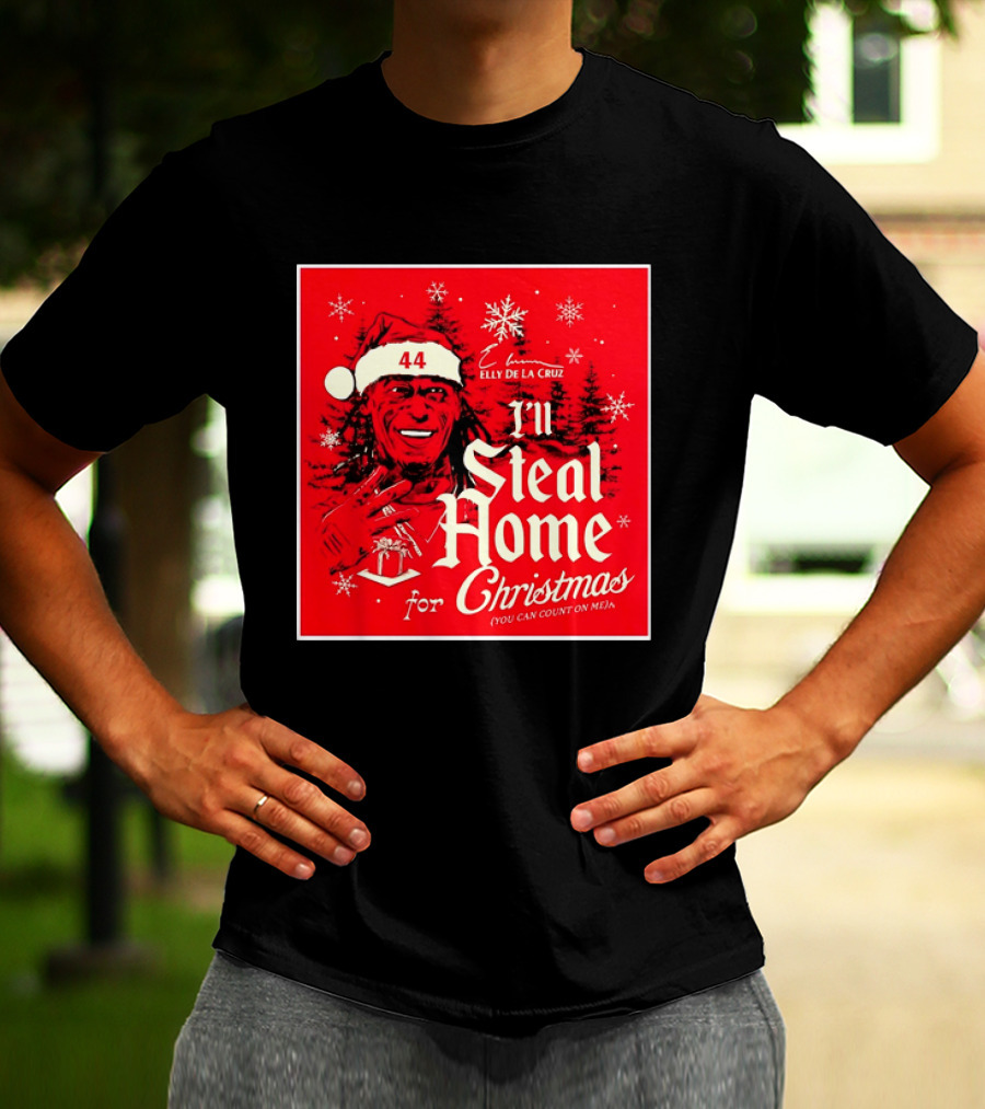 Elly De La Cruz Cincinnati Reds 44 I'll Steal Home For Christmas T-Shirt