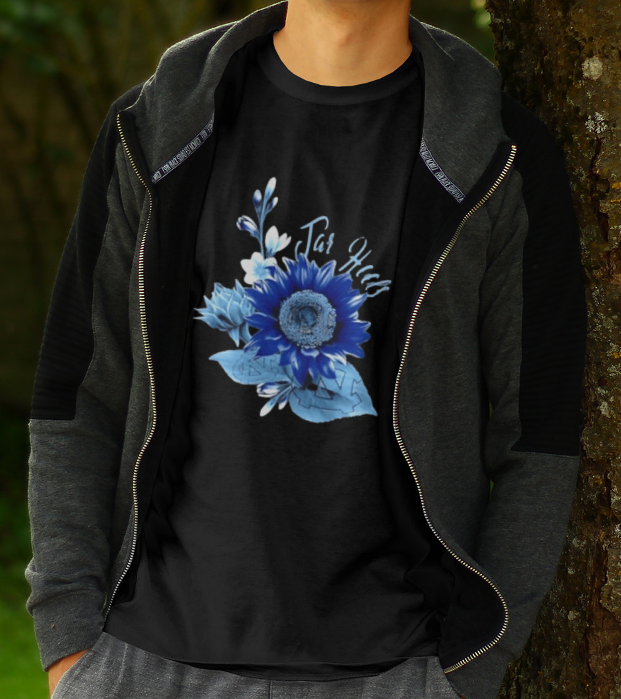North Carolina Tar Heels Sunflower Floral Football T-Shirt