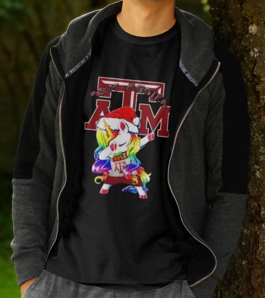 Texas Am Aggies Unicorn Dabbing Santa Hat Merry Christmas T-Shirt