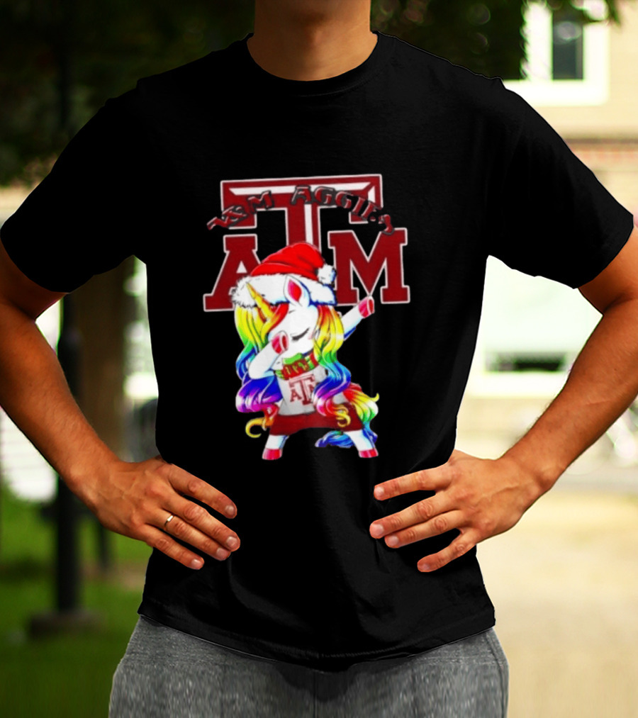 Texas Am Aggies Unicorn Dabbing Santa Hat Merry Christmas T-Shirt