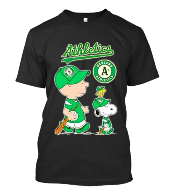 Oakland Athletics MLB Charlie Brown Snoopy Woodstock Baseball Peanuts Characters T-Shirt