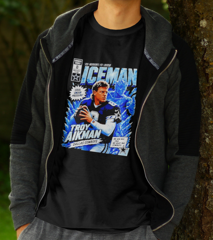 Troy Aikman Dallas Cowboys Comics Iceman Coolest QB Ever T-Shirt
