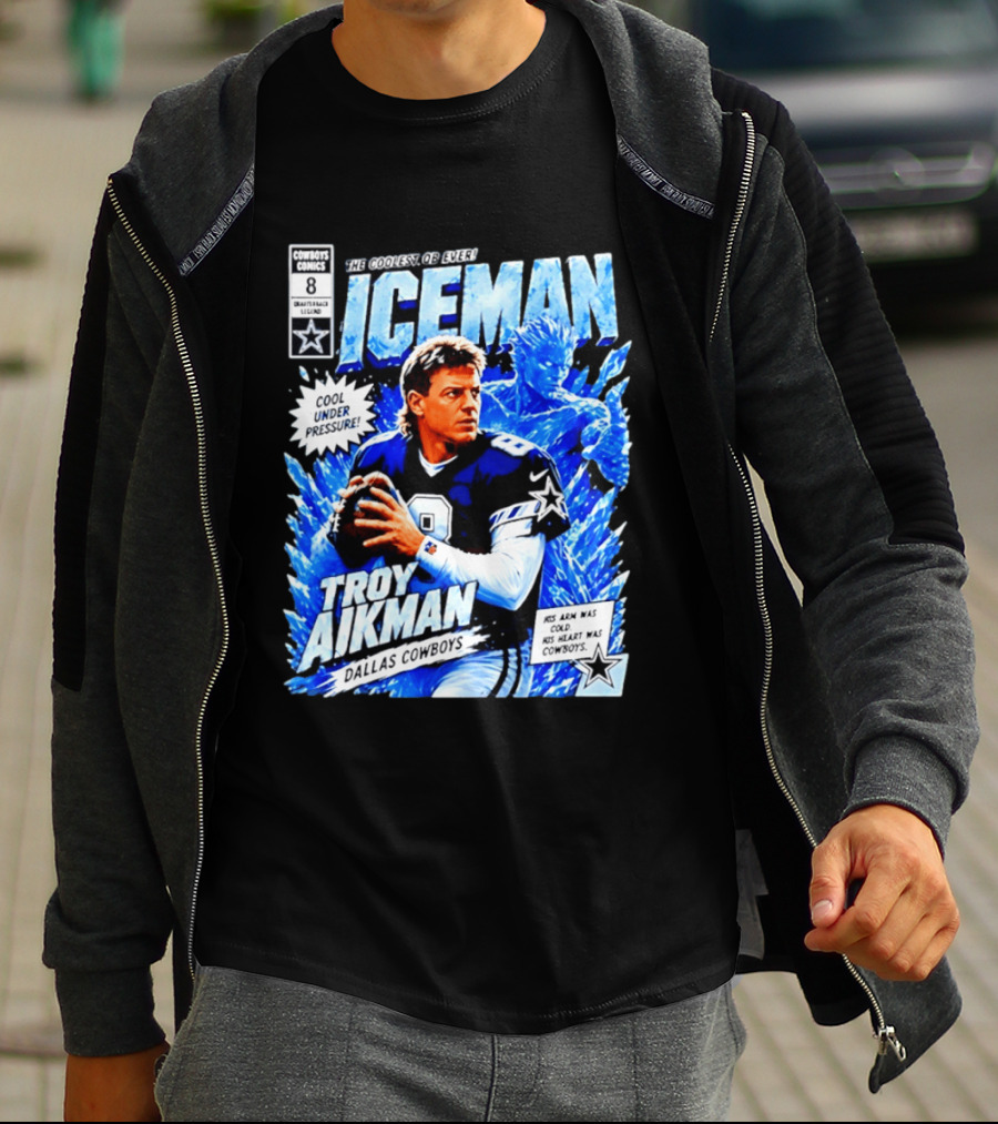Troy Aikman Dallas Cowboys Comics Iceman Coolest QB Ever T-Shirt