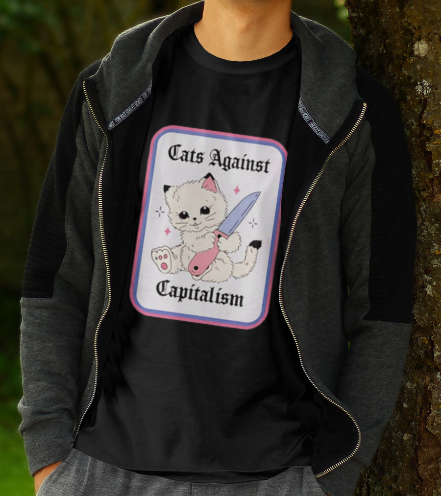 Cats Against Capitalism Cute Cat With Knife T-Shirt