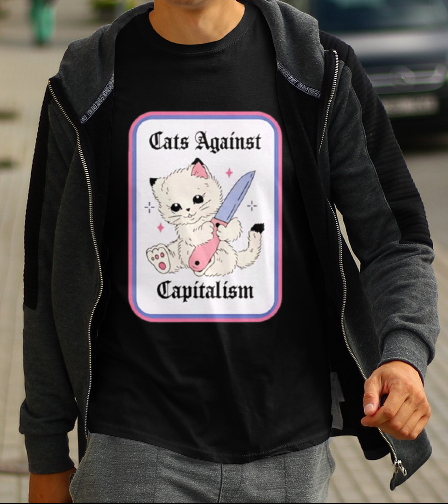 Cats Against Capitalism Cute Cat With Knife T-Shirt