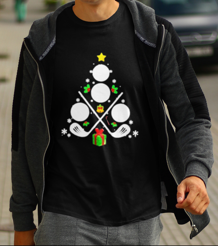 Golf Clubs Balls Christmas Tree Present Star T-Shirt