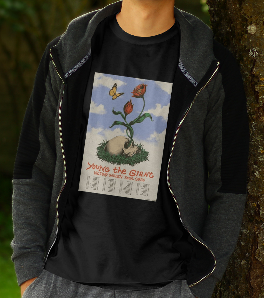 Young The Giant Victory Garden Tour 2026 Skull Flower Butterfly Google Ads Poland Ireland Dates T-Shirt