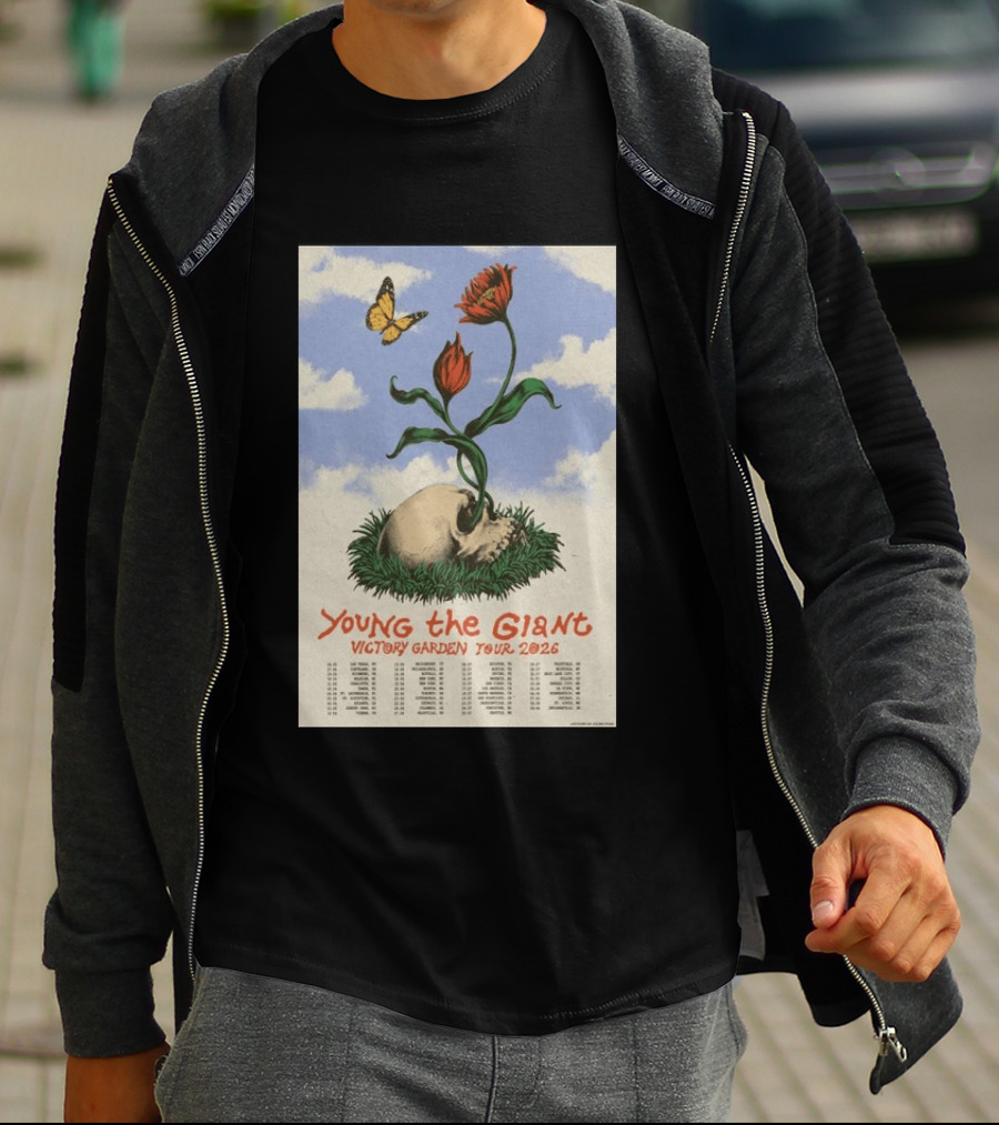Young The Giant Victory Garden Tour 2026 Skull Flower Butterfly Google Ads Poland Ireland Dates T-Shirt