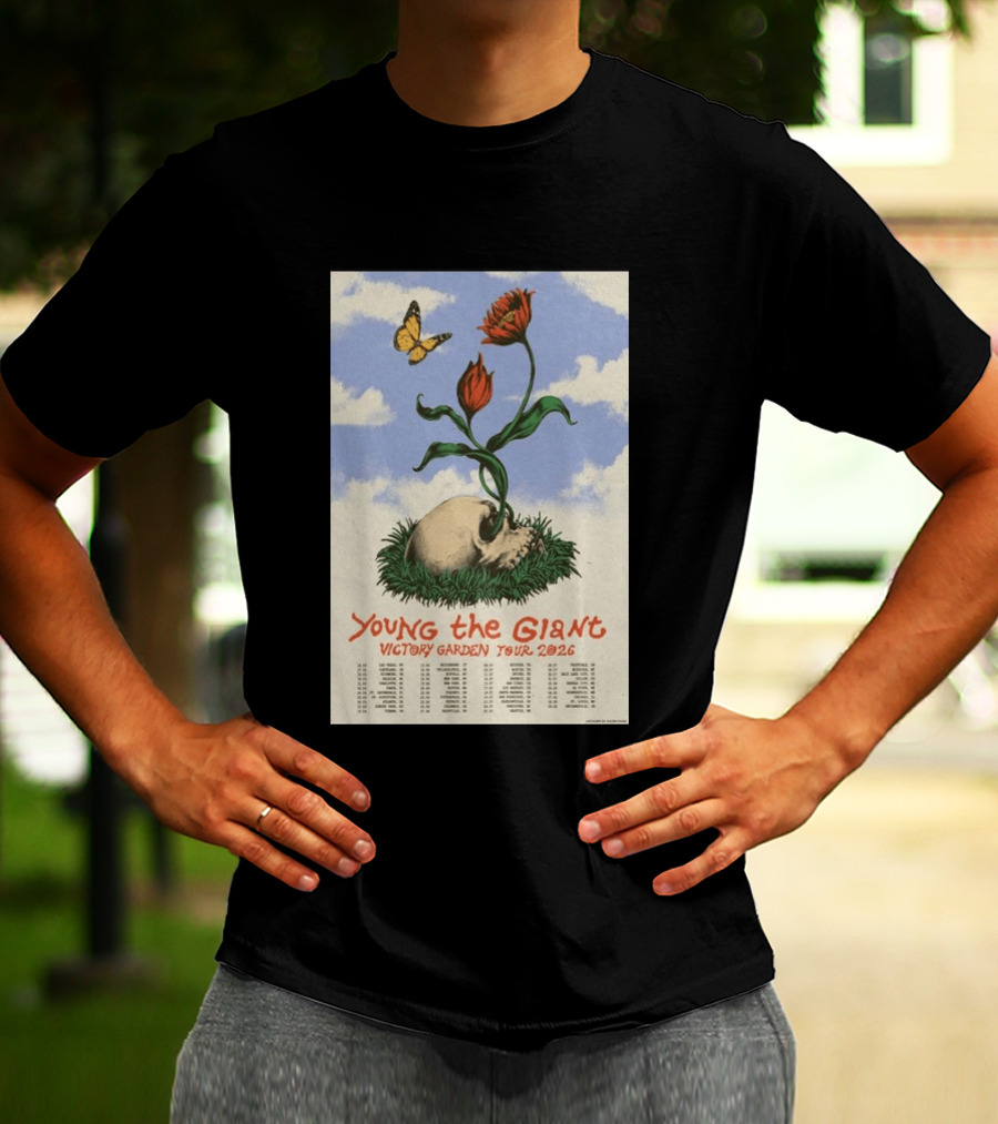 Young The Giant Victory Garden Tour 2026 Skull Flower Butterfly Google Ads Poland Ireland Dates T-Shirt