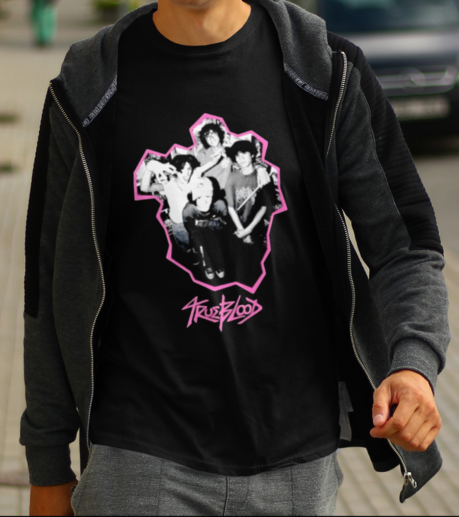 Trueblood Band Vintage Black And White Group Photo With Pink T-Shirt