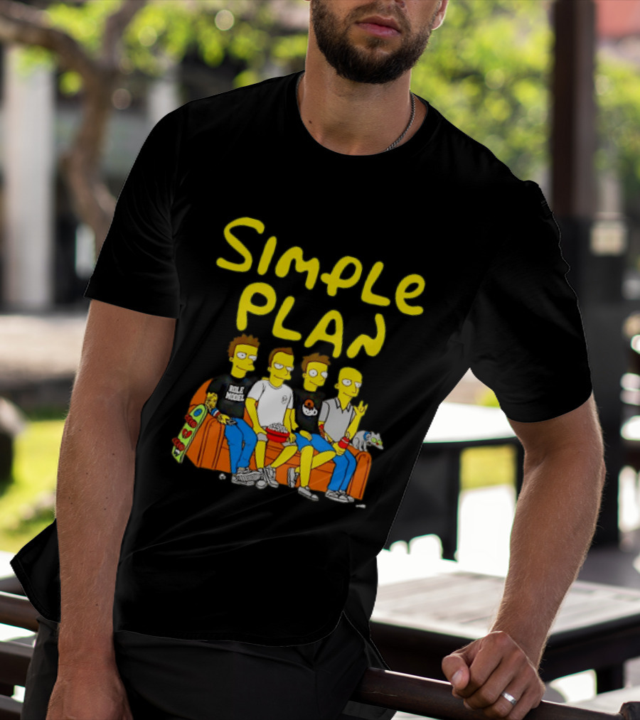 Simple Plan Band Members Cartoon Style On Couch T-Shirt