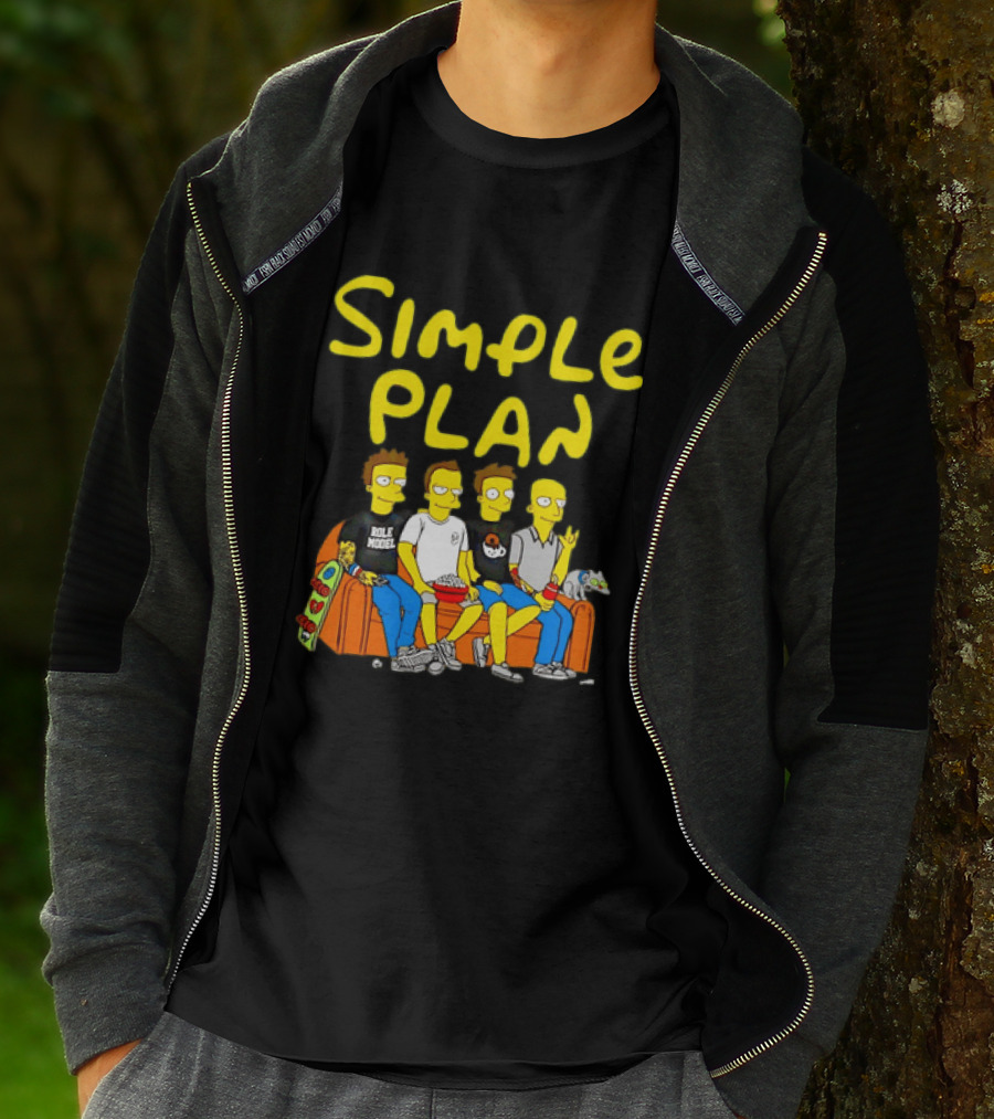 Simple Plan Band Members Cartoon Style On Couch T-Shirt