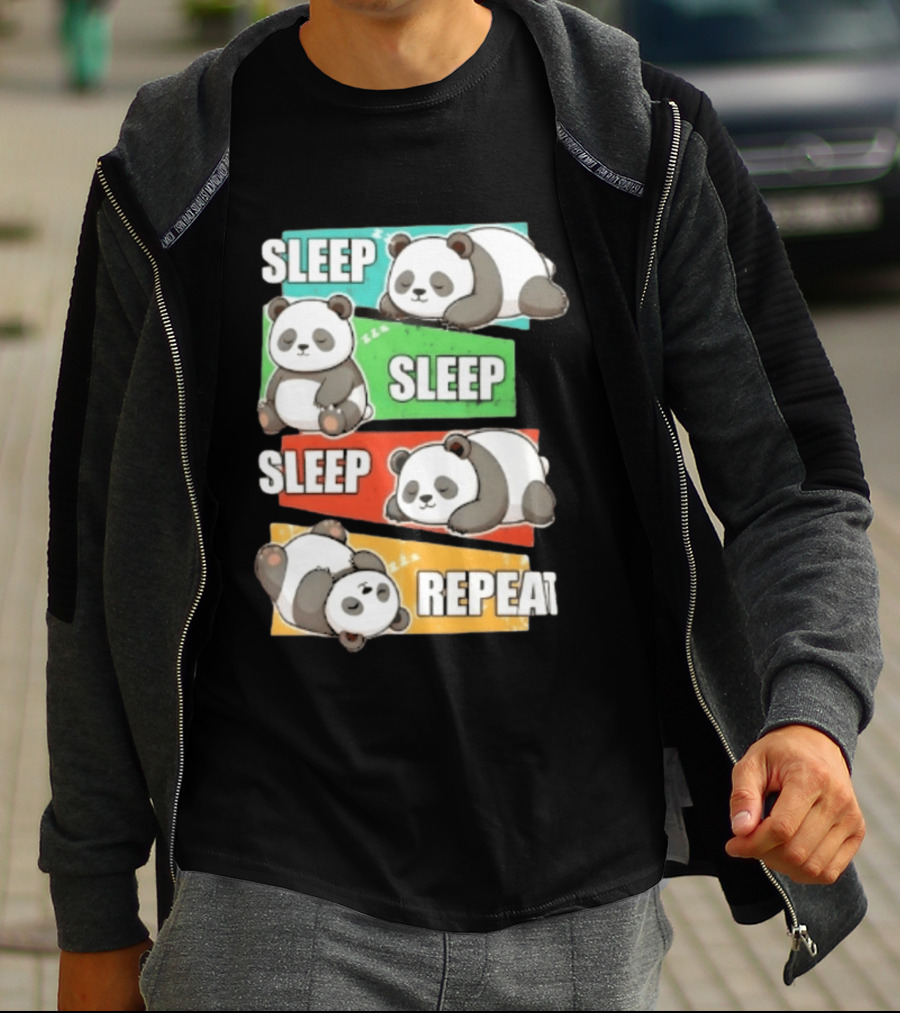 Sleep Sleep Sleep Repeat Panda Cartoon Blocks T-Shirt