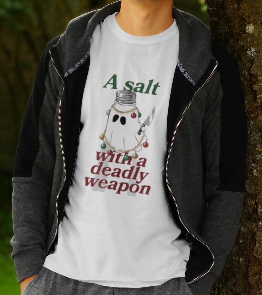 A Salt With A Deadly Weapon Ghost Christmas Lights Knife Humor T-Shirt