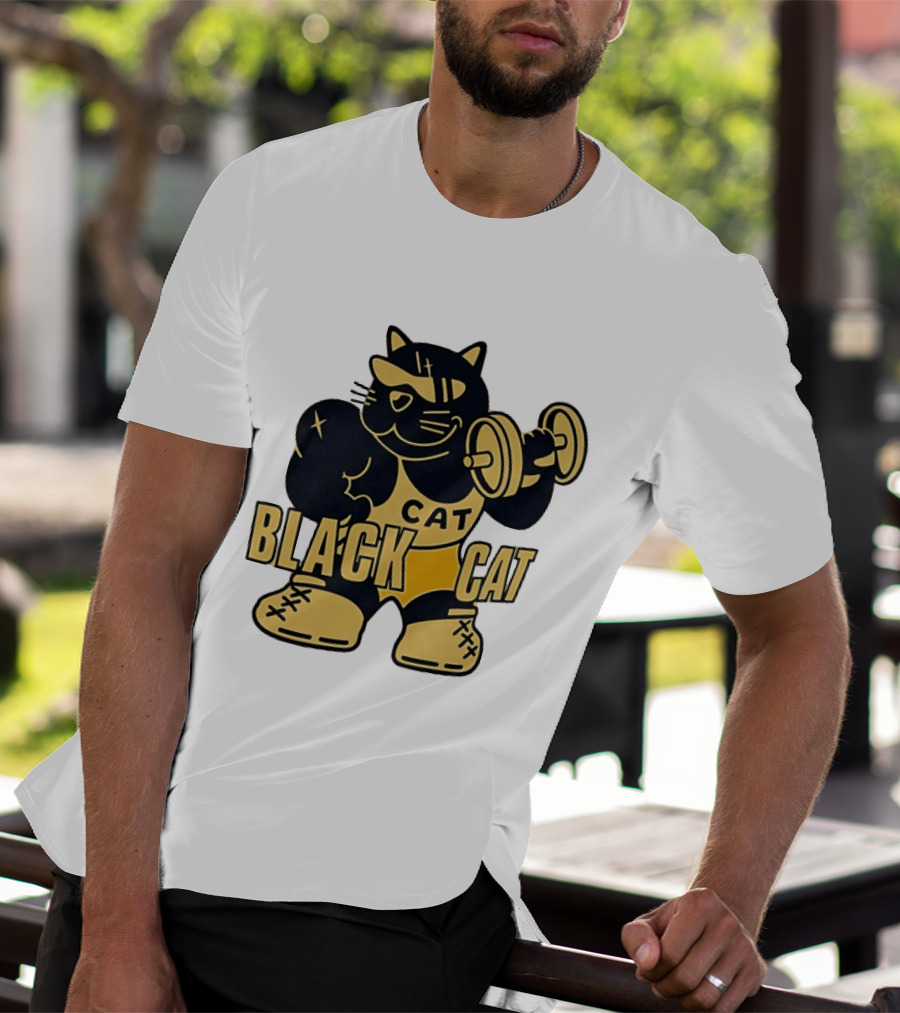 BLACK CAT Lifting Weights Cat Fitness Gym Powerlifting T-Shirt