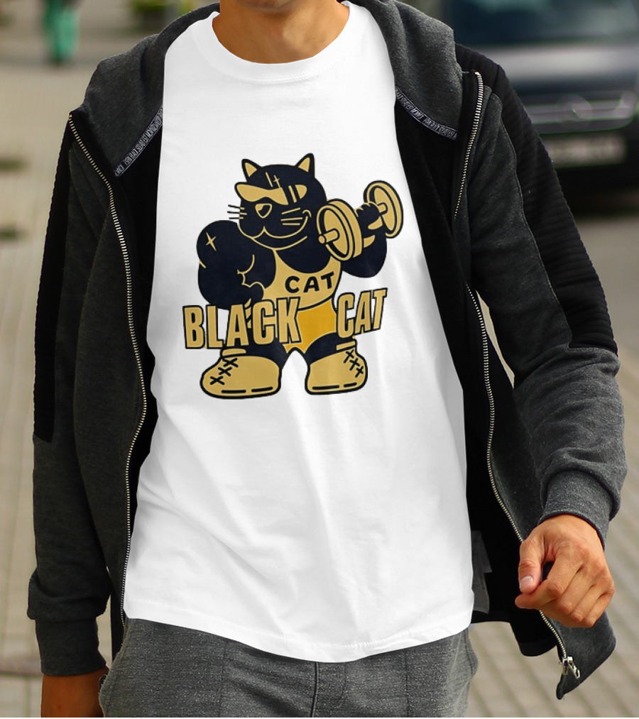 BLACK CAT Lifting Weights Cat Fitness Gym Powerlifting T-Shirt