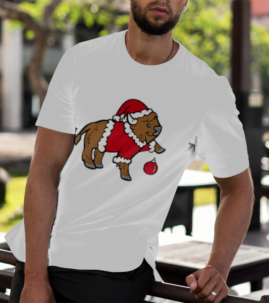 Buffalo In Santa Suit Holding Christmas Bauble Buffalo Bills 2025 Football Holiday T-Shirt
