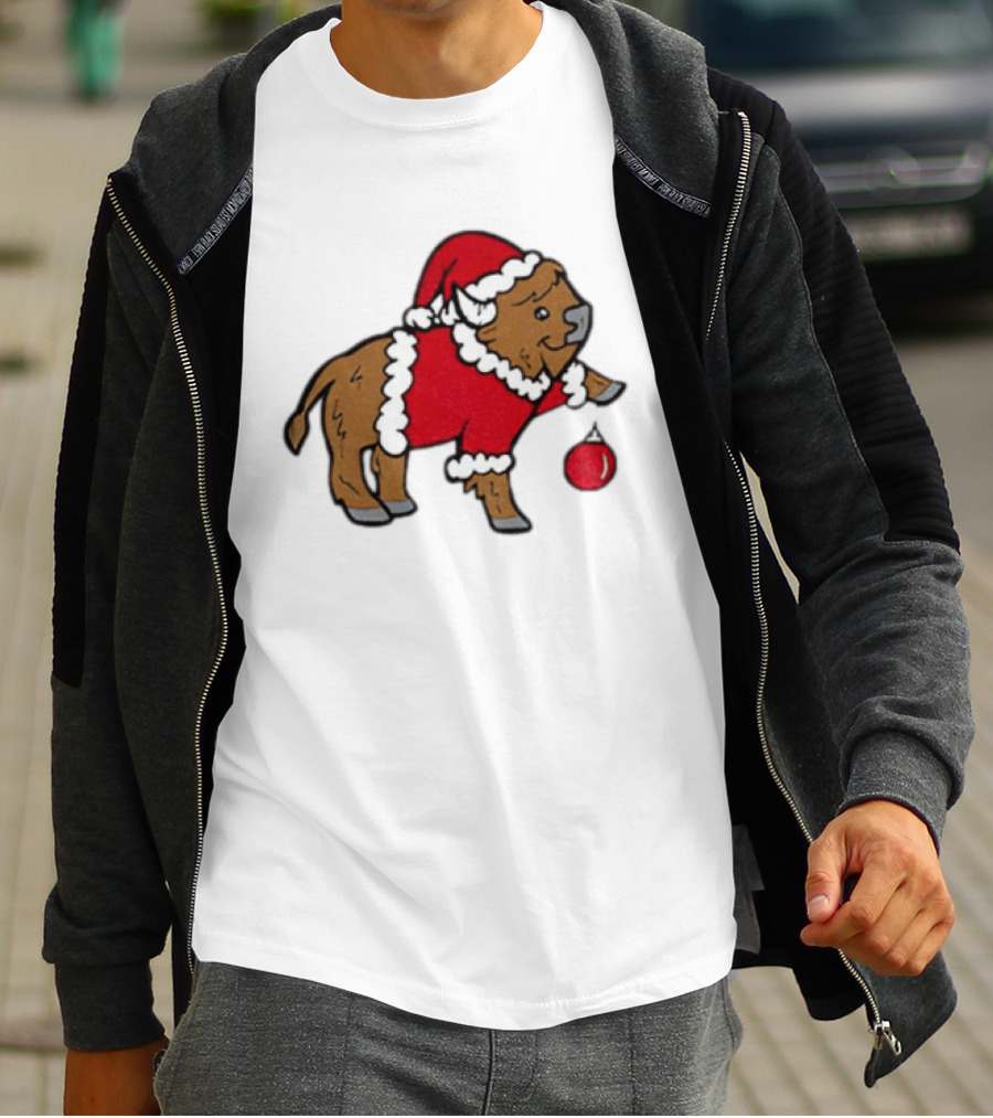 Buffalo In Santa Suit Holding Christmas Bauble Buffalo Bills 2025 Football Holiday T-Shirt
