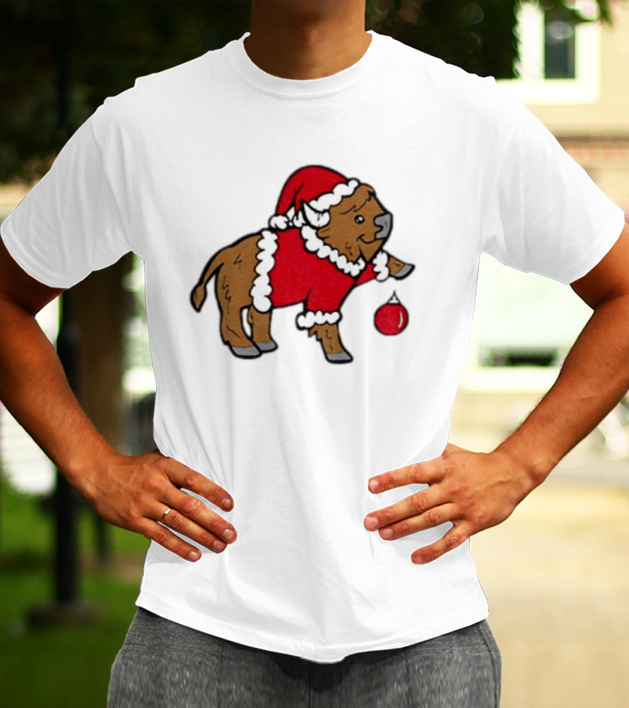 Buffalo In Santa Suit Holding Christmas Bauble Buffalo Bills 2025 Football Holiday T-Shirt