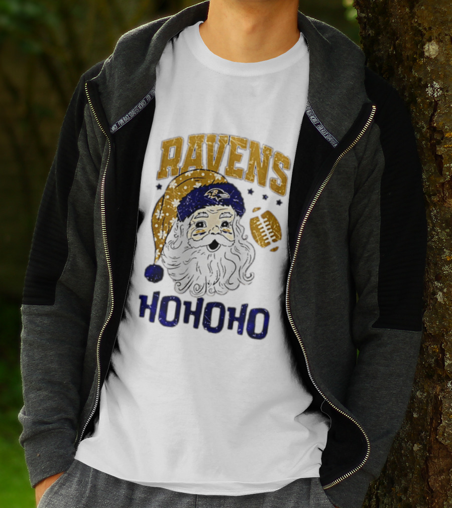 Baltimore Ravens Santa Claus Ho Ho Ho Merry Christmas T-Shirt