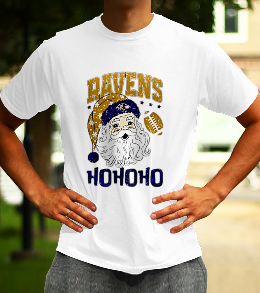 Baltimore Ravens Santa Claus Ho Ho Ho Merry Christmas T-Shirt