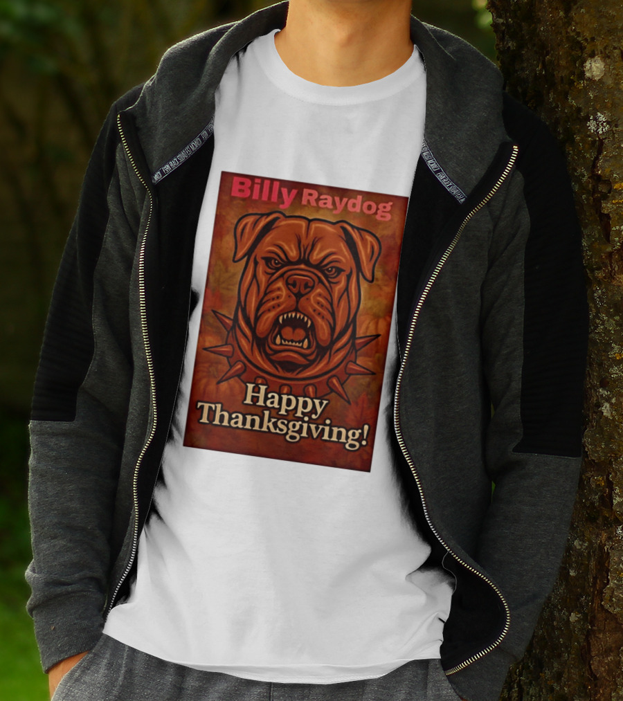 Billy Raydog Bulldog Spiked Collar Happy Thanksgiving T-Shirt