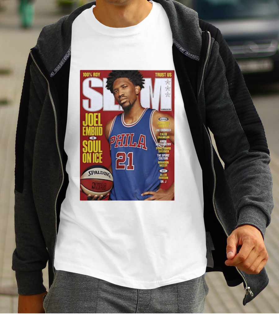 100% ROY SLAM Joel Embiid Soul On Ice PHILA 21 Philadelphia 76ers Cover T-Shirt