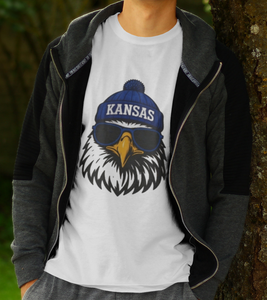 Kansas Jayhawks Jayhawk Hat Glasses Kansas Beanie T-Shirt