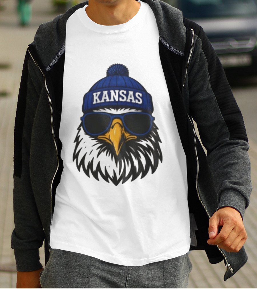 Kansas Jayhawks Jayhawk Hat Glasses Kansas Beanie T-Shirt