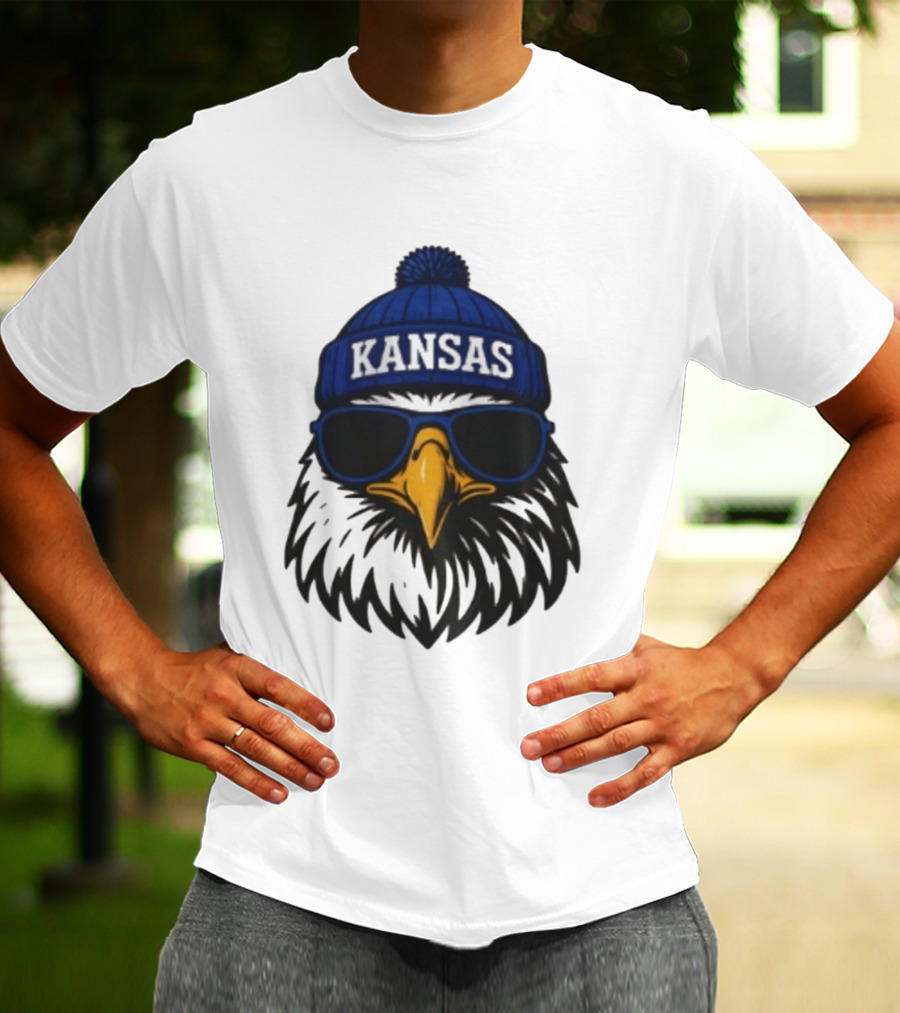 Kansas Jayhawks Jayhawk Hat Glasses Kansas Beanie T-Shirt