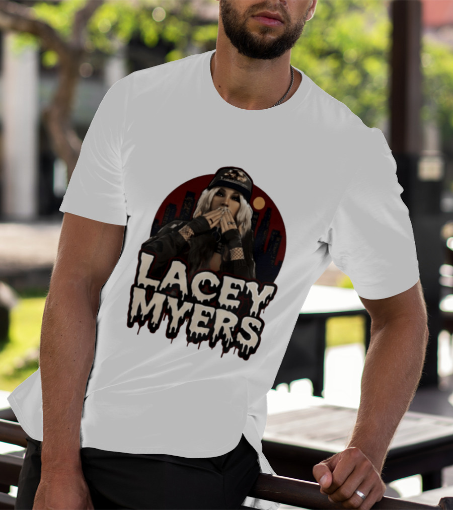 Lacey Myers City Skyline Red Moon Horror T-Shirt