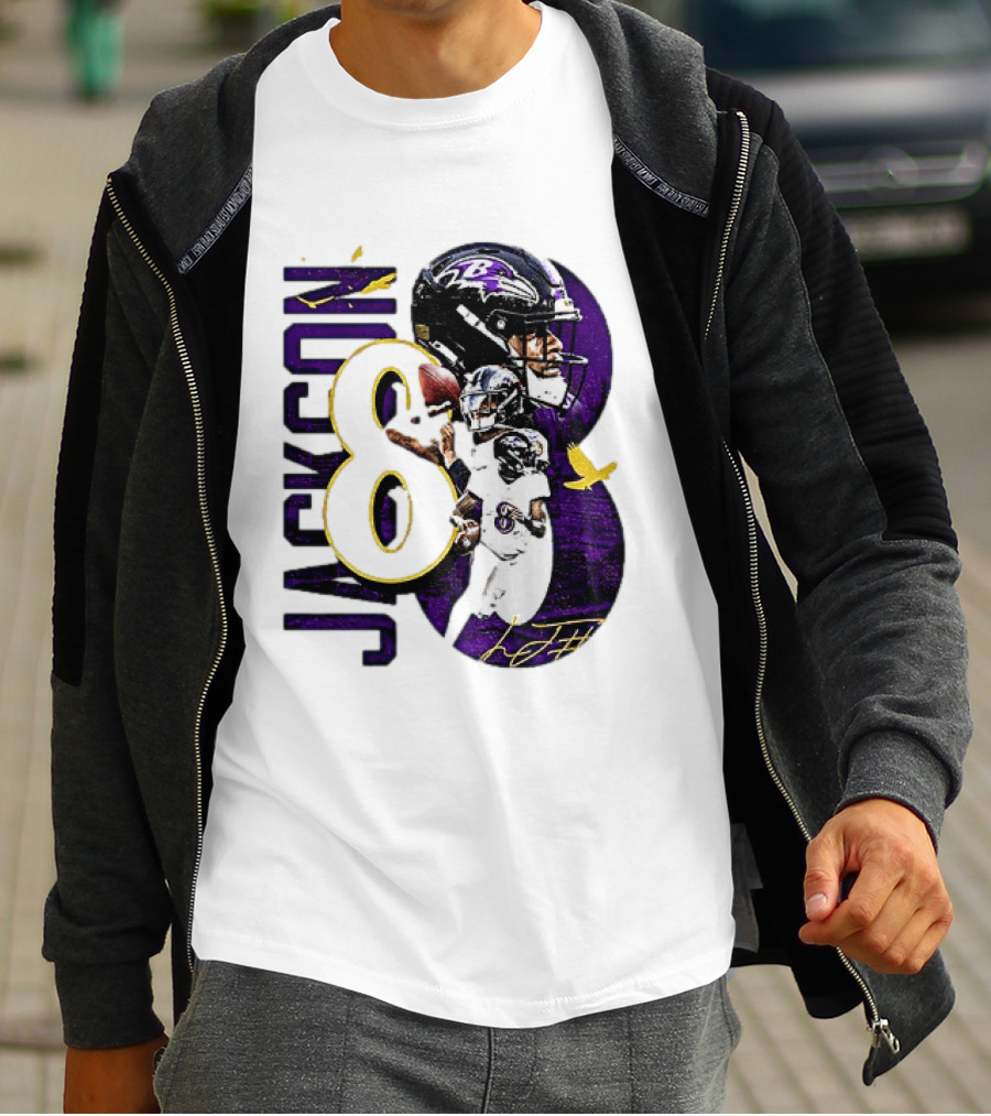 Lamar Jackson 8 Baltimore Ravens NFL Football Star Player T-Shirt