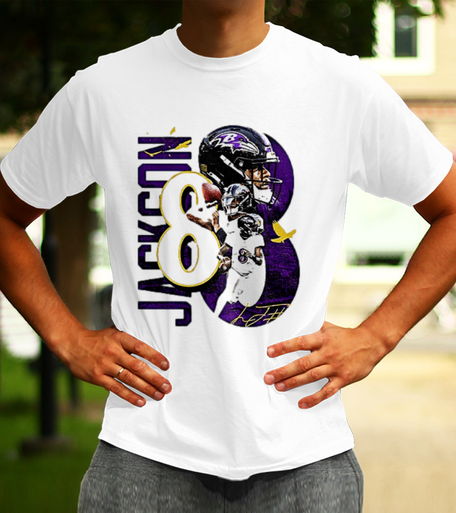 Lamar Jackson 8 Baltimore Ravens NFL Football Star Player T-Shirt