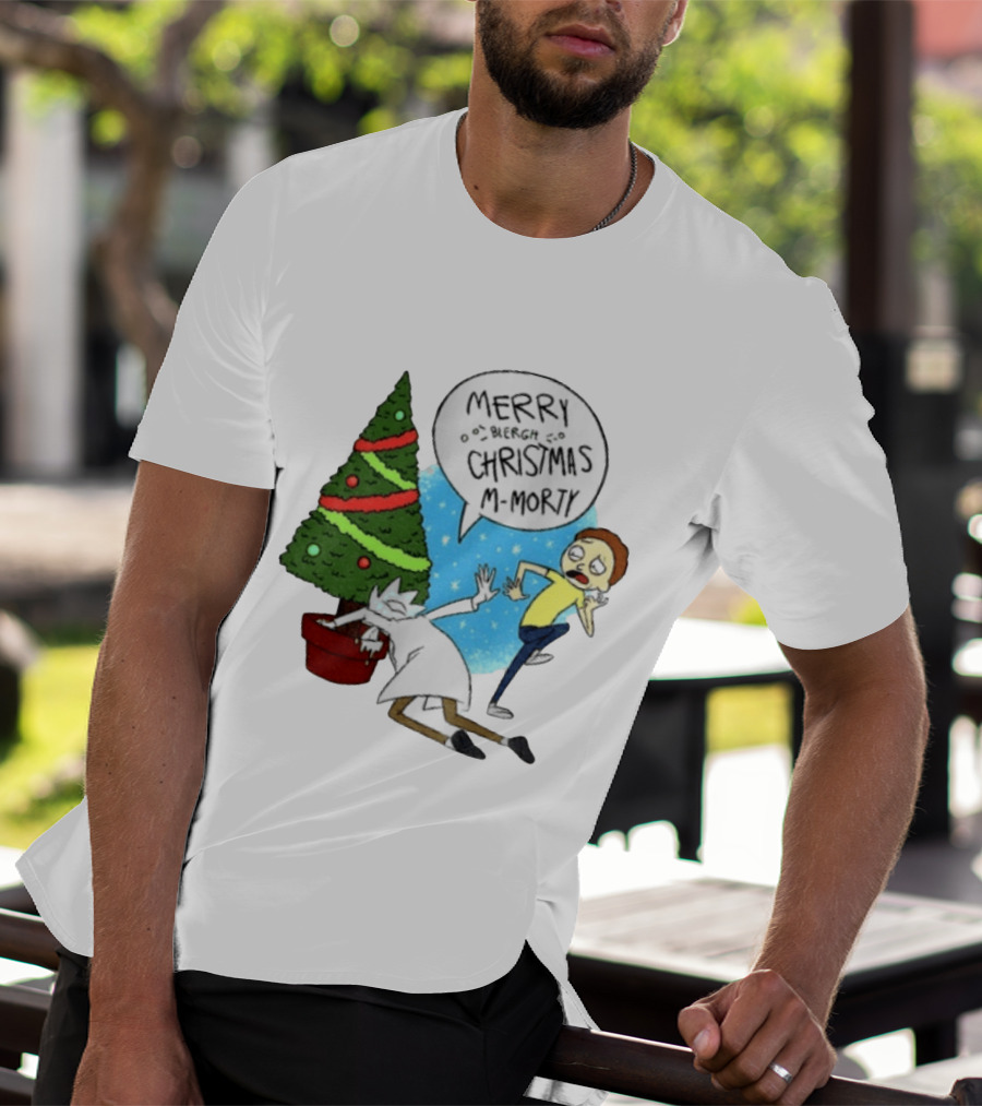Merry Blergh Christmas M Morty Drunk Ricks Greeting Rick And Morty T-Shirt
