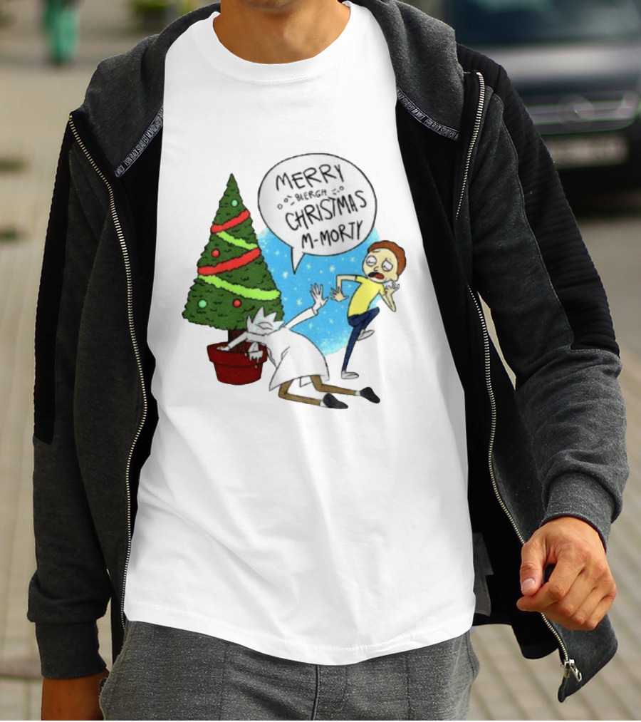 Merry Blergh Christmas M Morty Drunk Ricks Greeting Rick And Morty T-Shirt