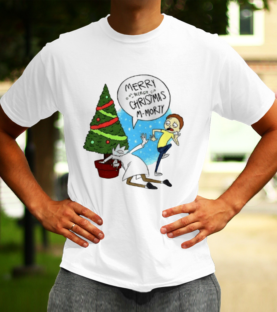Merry Blergh Christmas M Morty Drunk Ricks Greeting Rick And Morty T-Shirt