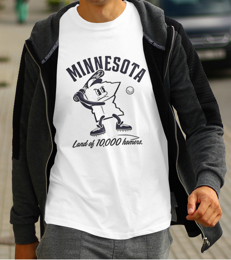 Minnesota Land Of 10000 Homers Baseball Player Swinging Bat T-Shirt