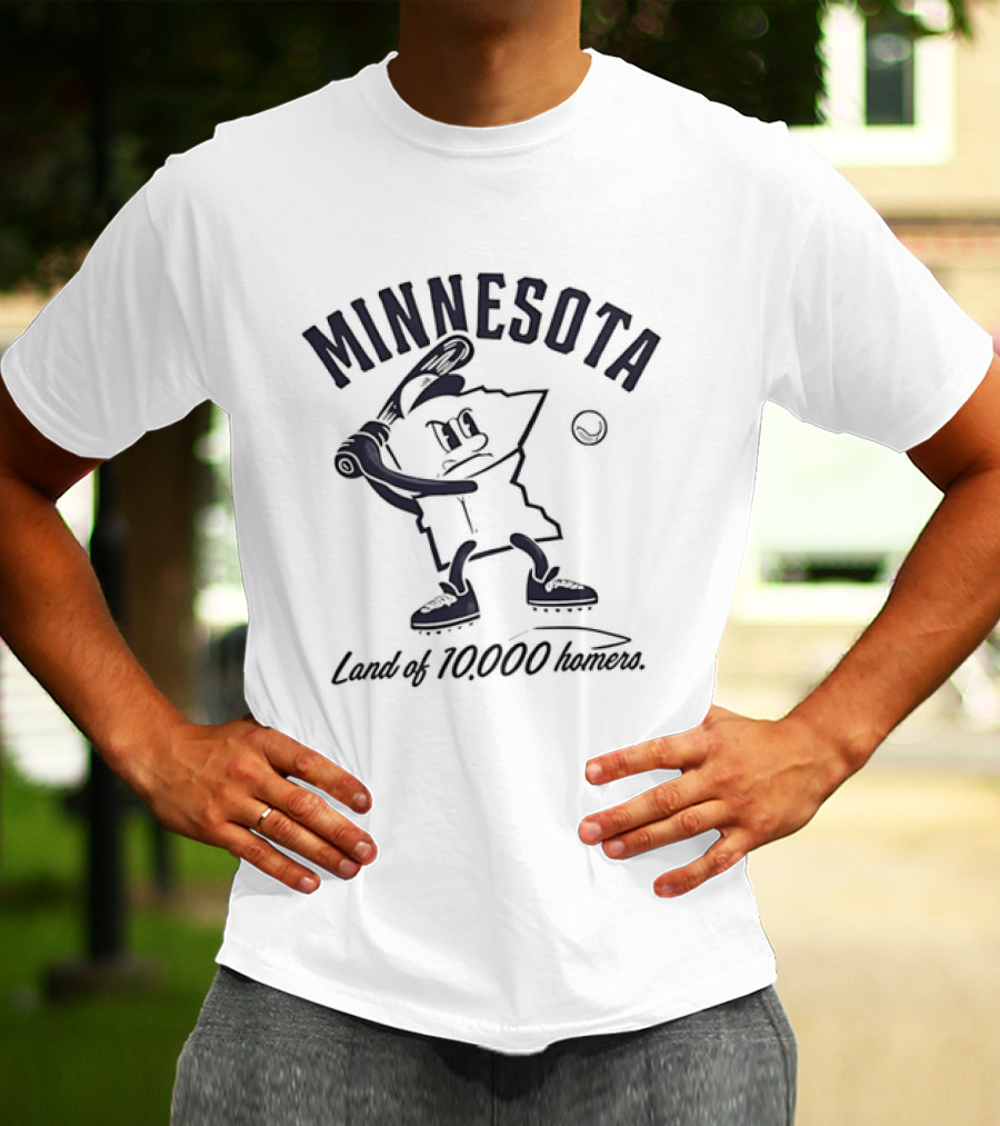 Minnesota Land Of 10000 Homers Baseball Player Swinging Bat T-Shirt