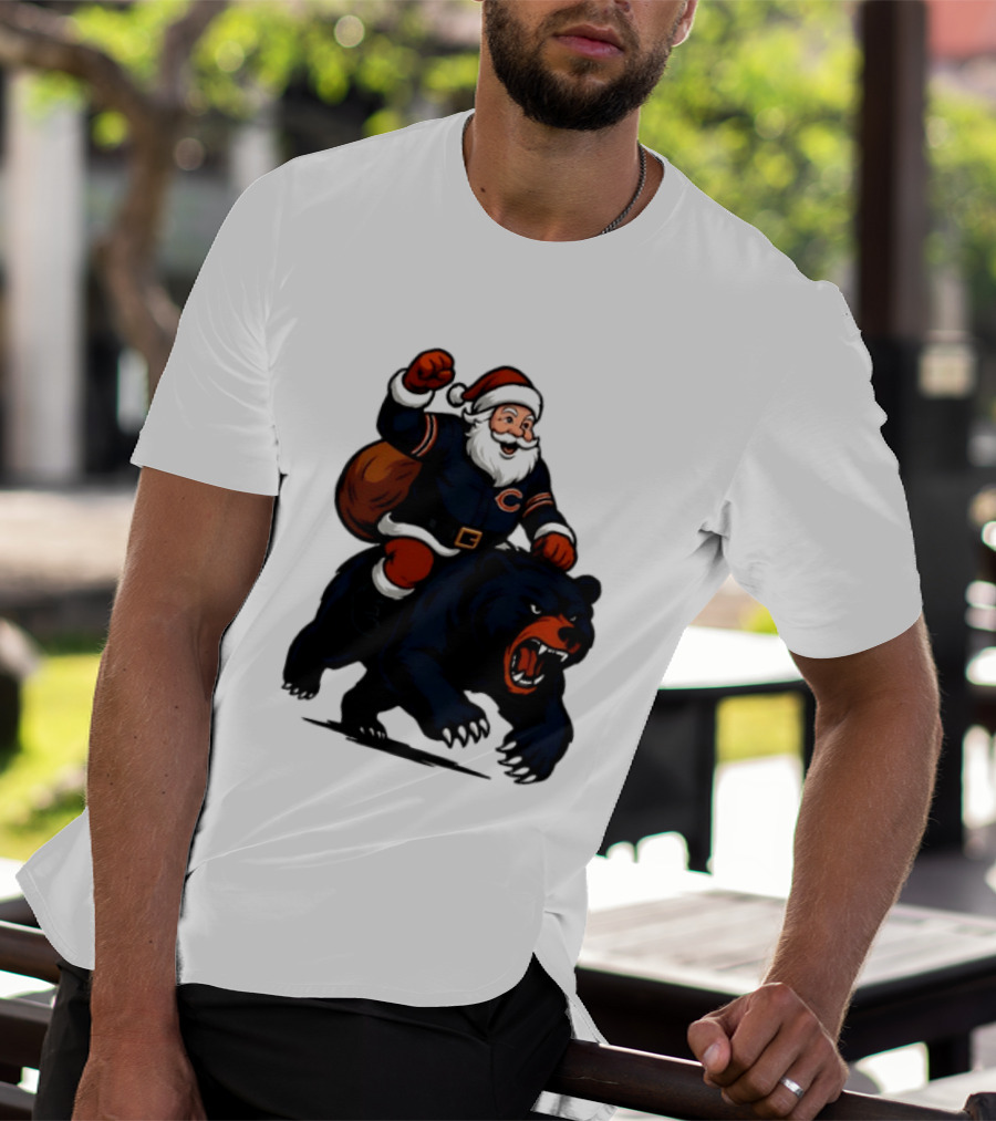 Chicago Bears Santa Claus Riding Bear Christmas Football T-Shirt