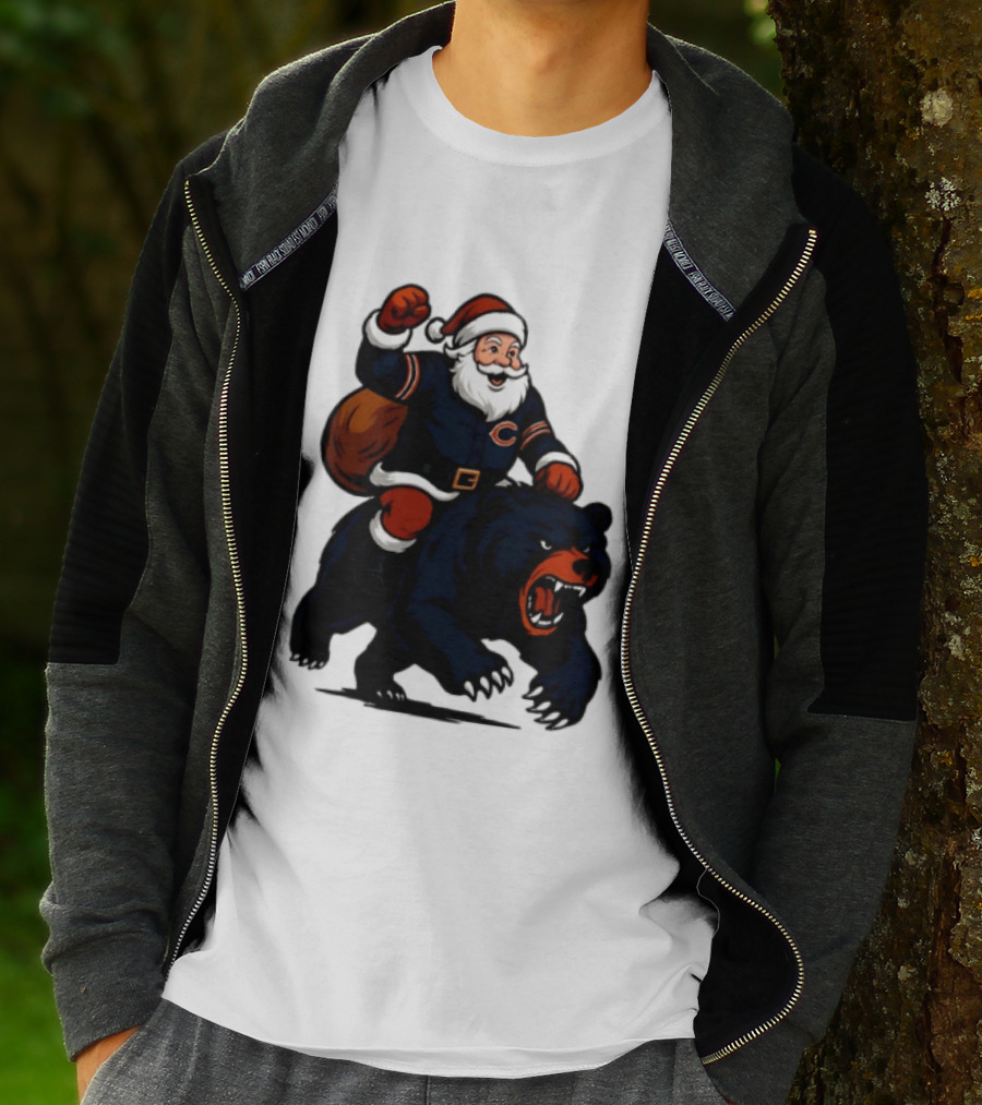 Chicago Bears Santa Claus Riding Bear Christmas Football T-Shirt