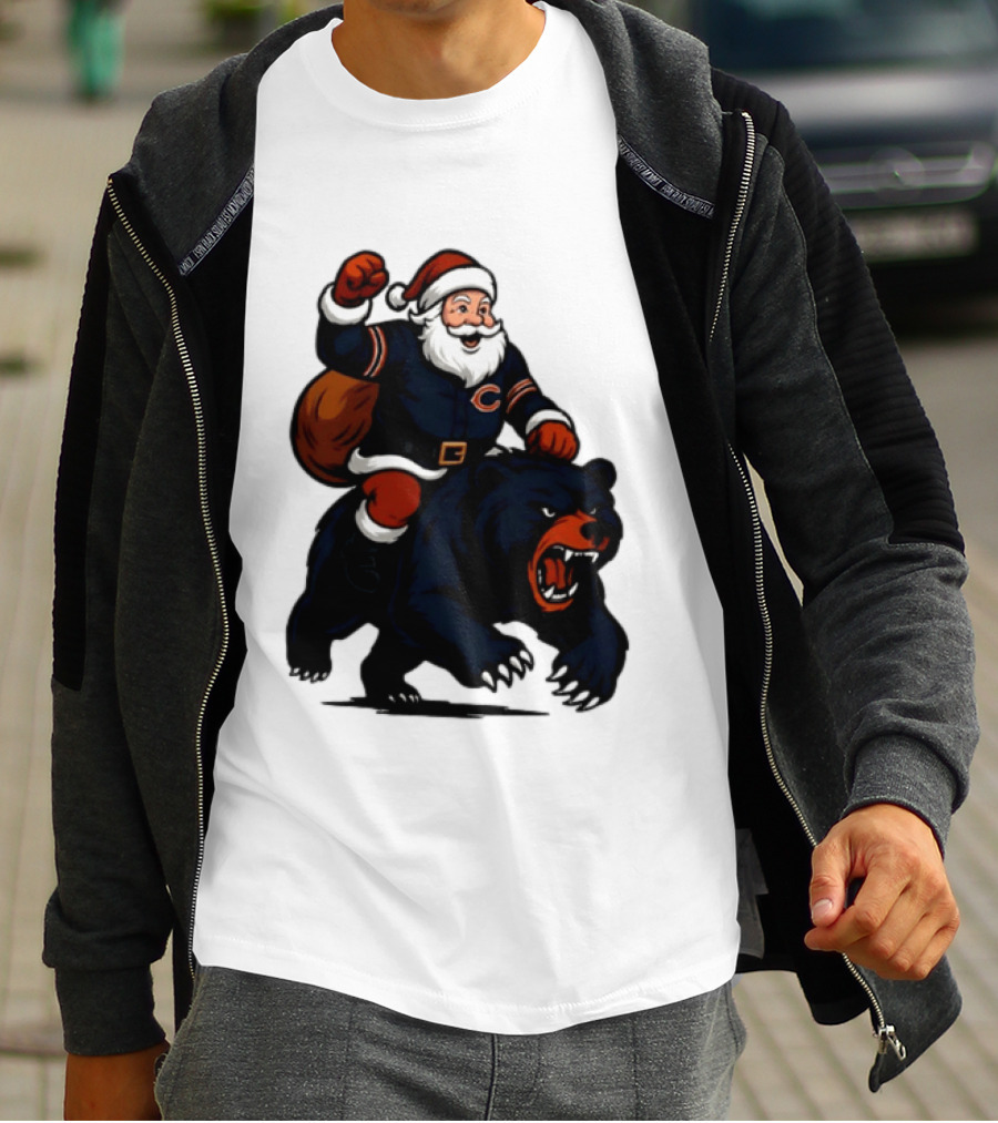 Chicago Bears Santa Claus Riding Bear Christmas Football T-Shirt