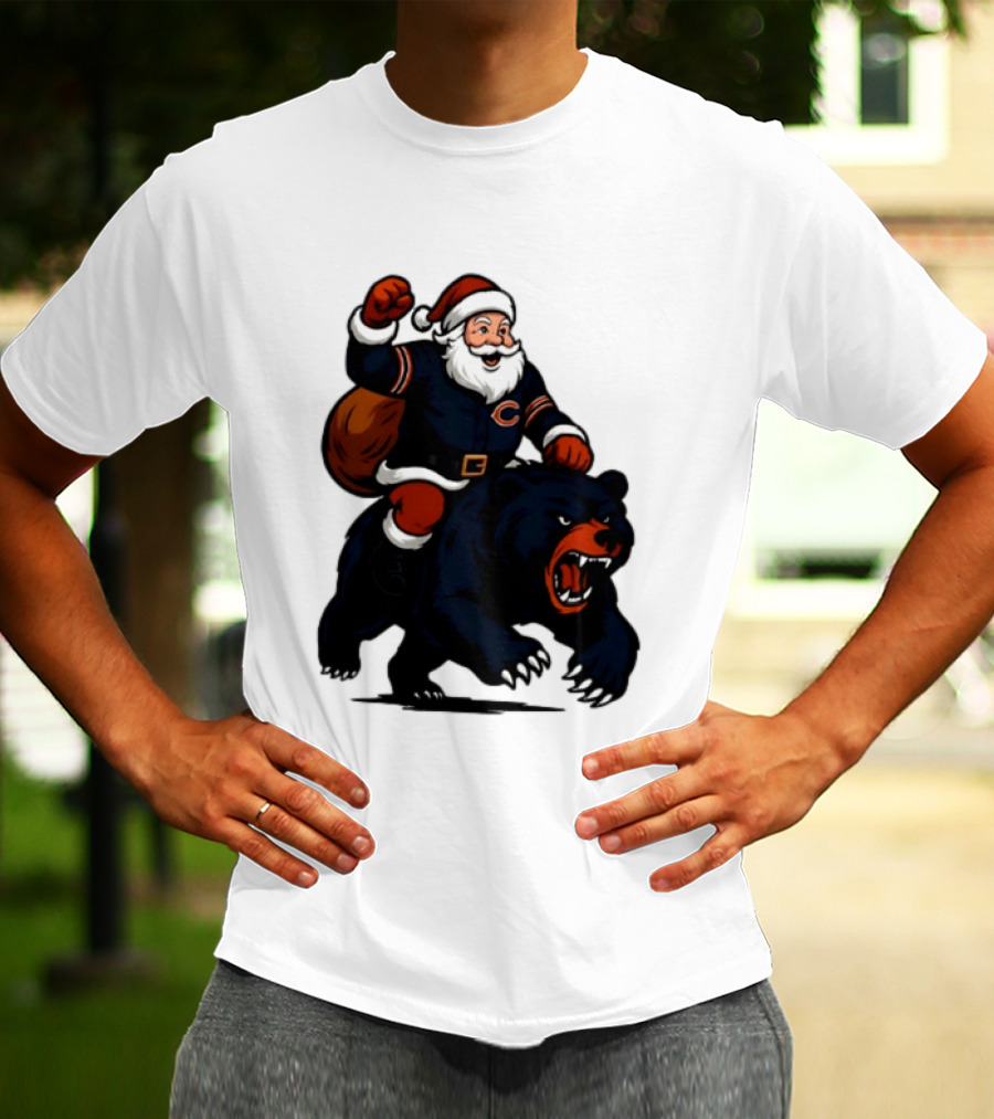 Chicago Bears Santa Claus Riding Bear Christmas Football T-Shirt
