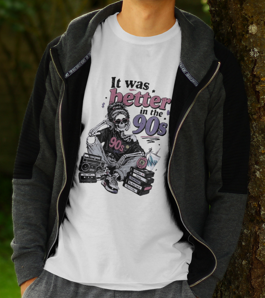 It Was Better In The 90s Skeleton Nostalgia Vibes Cassette Tapes And Books T-Shirt