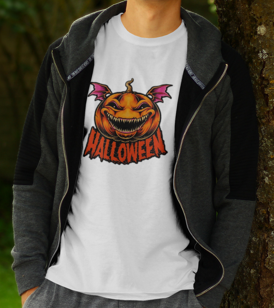 Halloween Bat Winged Jack O' Lantern Pumpkin T-Shirt