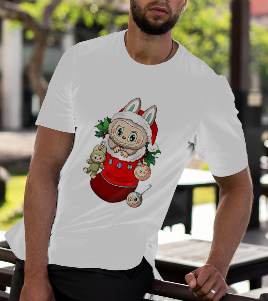 Stocking Stuffer Labubu Christmas Santa Hat Holly Ornaments T-Shirt