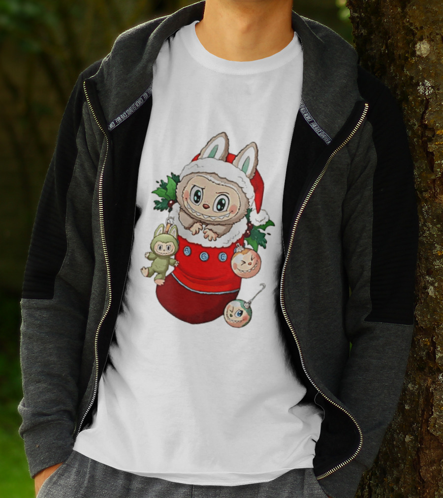 Stocking Stuffer Labubu Christmas Santa Hat Holly Ornaments T-Shirt