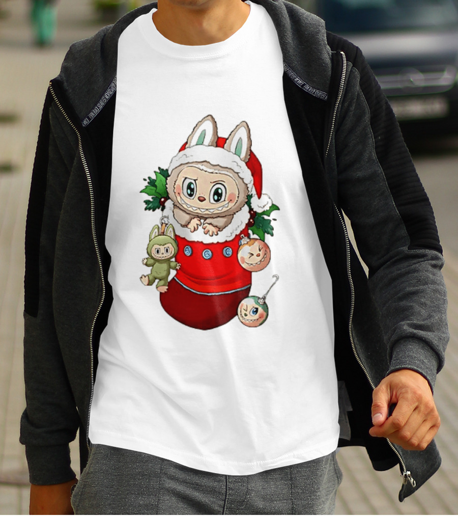Stocking Stuffer Labubu Christmas Santa Hat Holly Ornaments T-Shirt